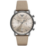 emporio armani elegant watch μπεζ εκρού δερμάτινο λουράκι