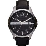 armani exchange μαύρο ρολόι με δερμάτινο λουράκι