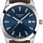 tissot ανδρικό ρολόι μπλε καντραν καφέ δερμάτινο λουράκι